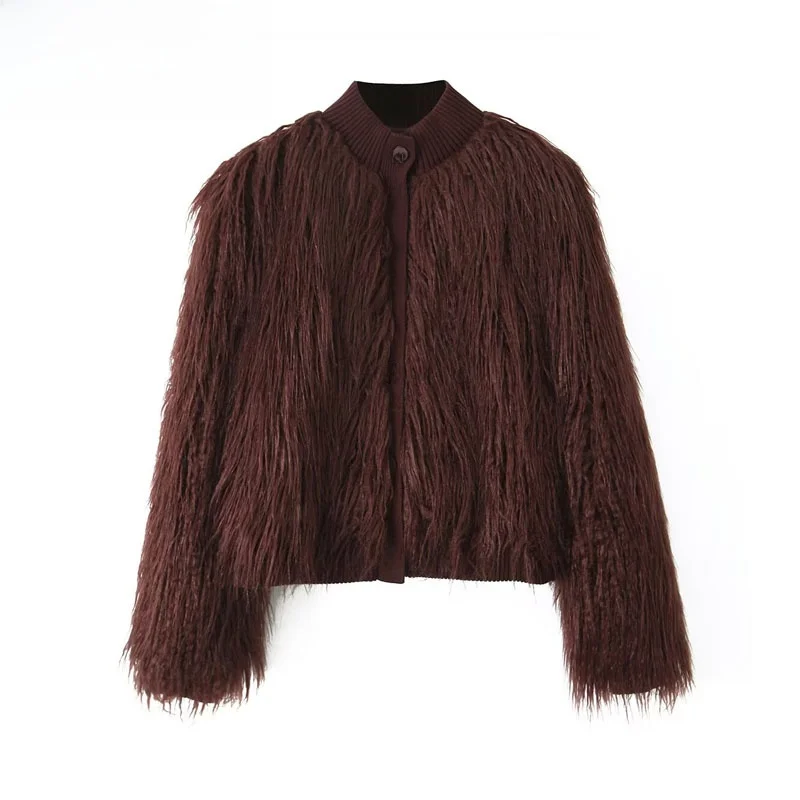 

Несмываемая вязаная верхняя одежда с эффектом искусственного меха, женское пальто, осеннее новое Sle ZBZR, длинное платье прямого кроя, круглое Ne...