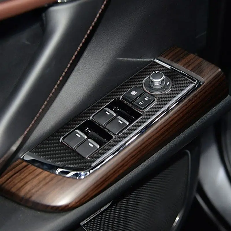 

Для Mazda CX-9 CX9 2016-2020 салон автомобиля, дверь, окно, кнопка подъема, панель, рамка, отделка, мягкое углеродное волокно, декоративная наклейка