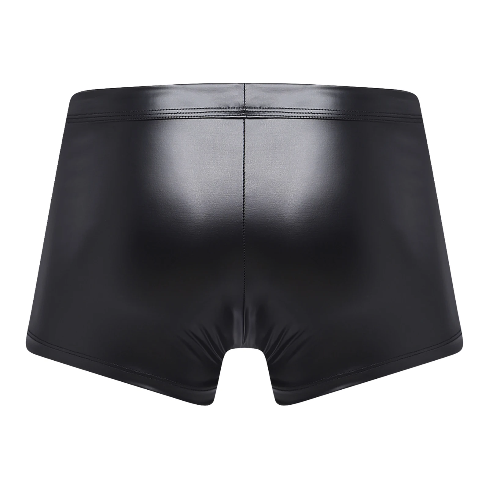 Mens Hot Pants Low Rise Boxer Shorts Underwear Bulge Pouch PU Leather Briefs for Club Rave Party Nightclub Stage Performance