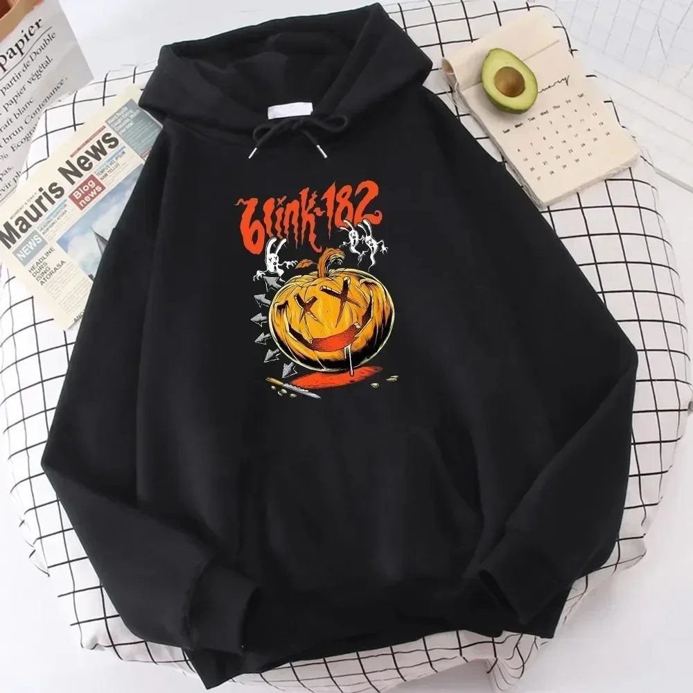 

Halloween pumpkin blink 182 letter pattern hooded sweatshirt for men and women, casual warm sportswear, Korean fashion oversized