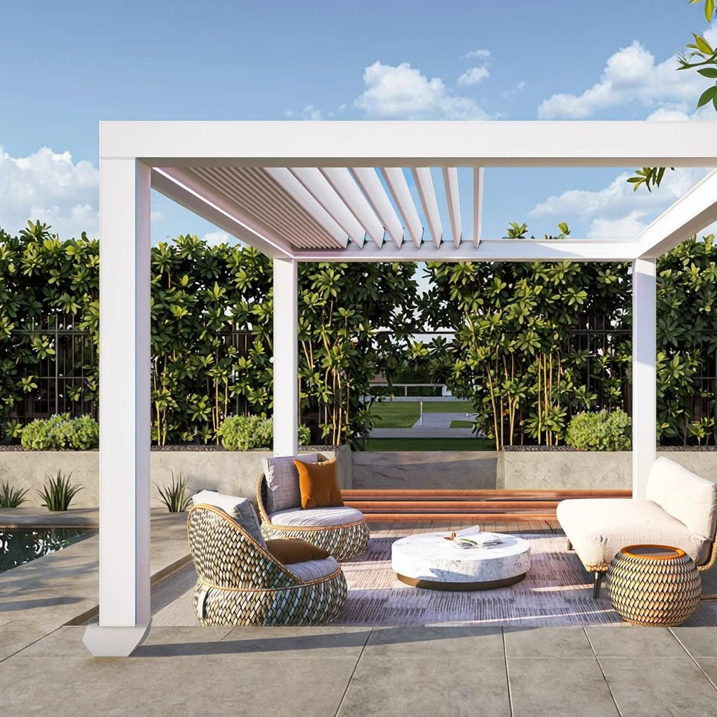 

Водонепроницаемая 4x4 уличная алюминиевая крыша для патио со светодиодной подсветкой, рамка на молнии с порошковым покрытием, автоматическая беседка с аркой