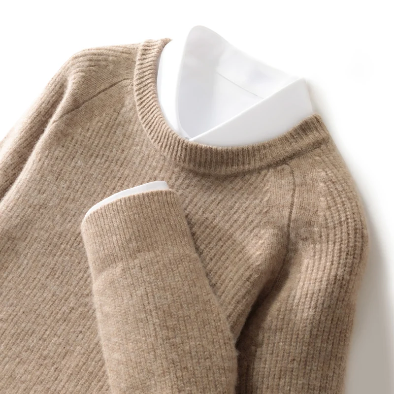 

Autumn Winter Men 100% Merino Wool Sweater O-neck Long Sleeve Pullover Basic Thick Soft Warm Cashmere Knitwear Smart Casual Tops