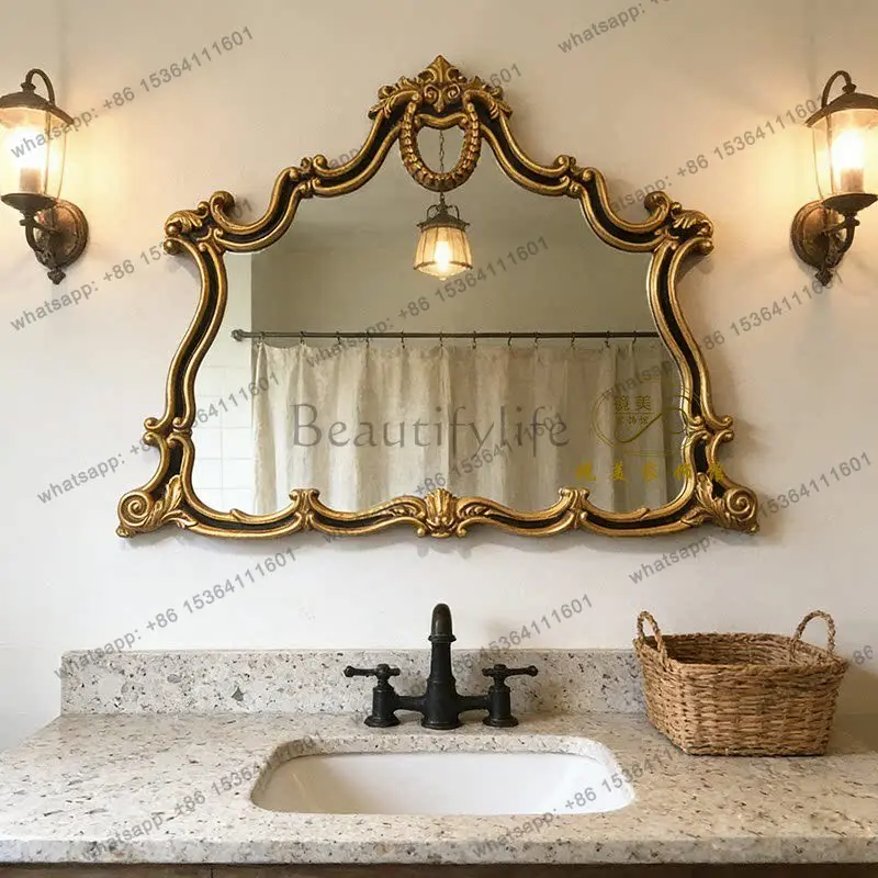 

French retro toilet makeup mirror European wall-mounted decorative fireplace mirror