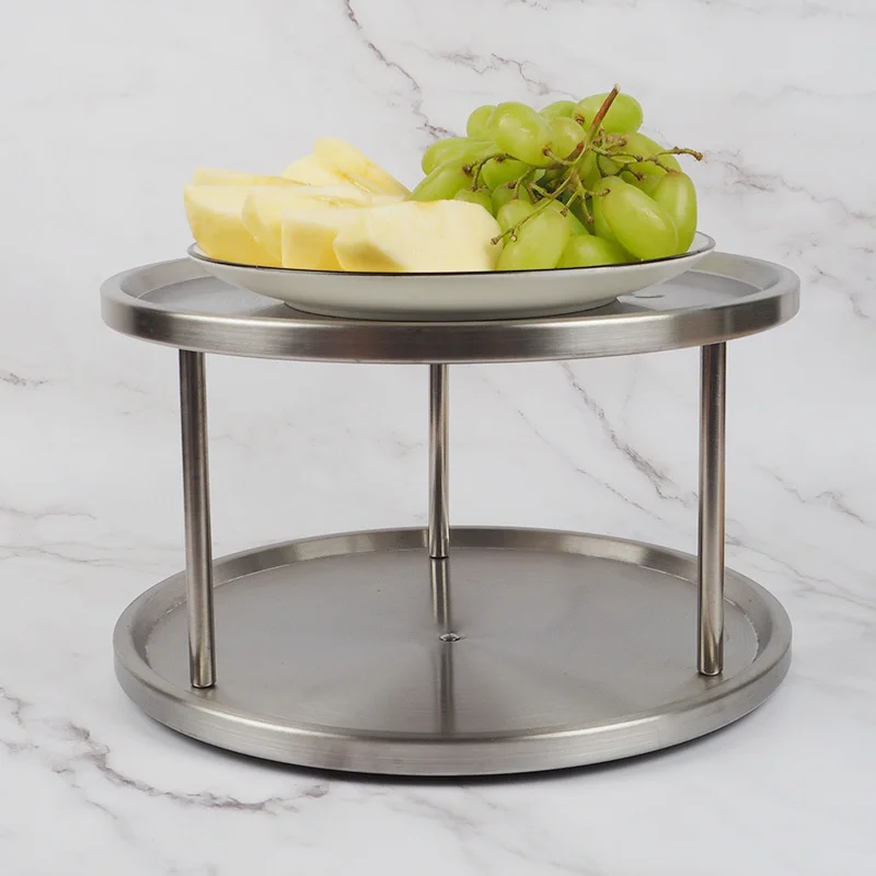 

D26cm Stainless steel rotary double-layer turntable double-layer dining tray rack kitchen stainless steel seasoning bottle