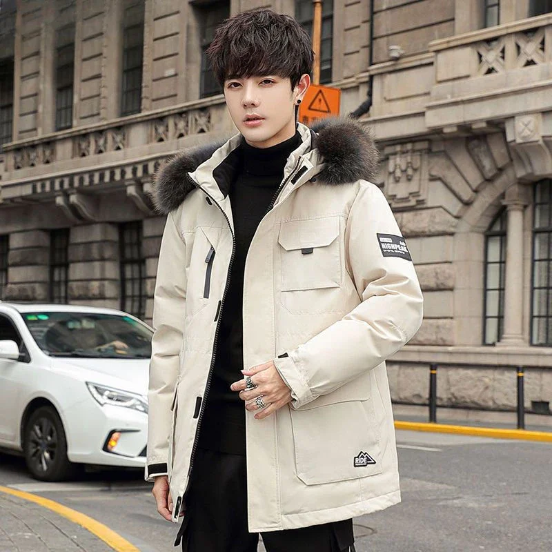 Male Thickened Warm Leisure Large Size Parkas Solid Color All-Matching Trend Outwear Winter New Men Fashion Hooded Down Jacket