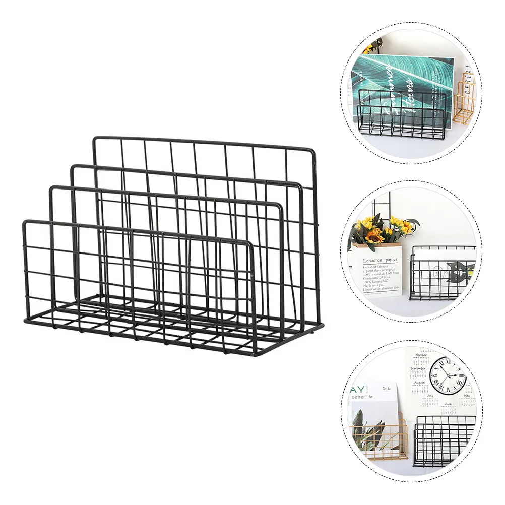 

Desktop Mail Organizer 3-Slot Metal File Rack Modern Stylish Electroplated Desk Storage Holder for Office Home School Magazine