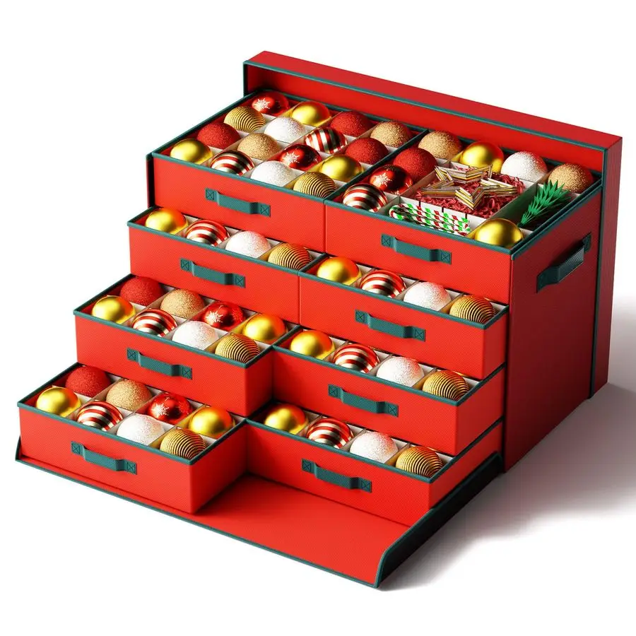 

Ornament Storage BoxHold 128 Ornaments, Xmas Ornament Organizer Storage box with Lid and Adjustable Dividers, Extra Large Holid