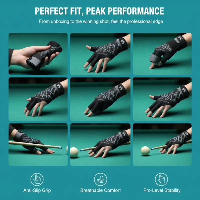 Professioneller Billard-Handschuh für Linkshänder, Silikon-Anti-Rutsch, Elastisch, Atmungsaktiv, 3-Finger-Snooker-Handschuh – Detail 6