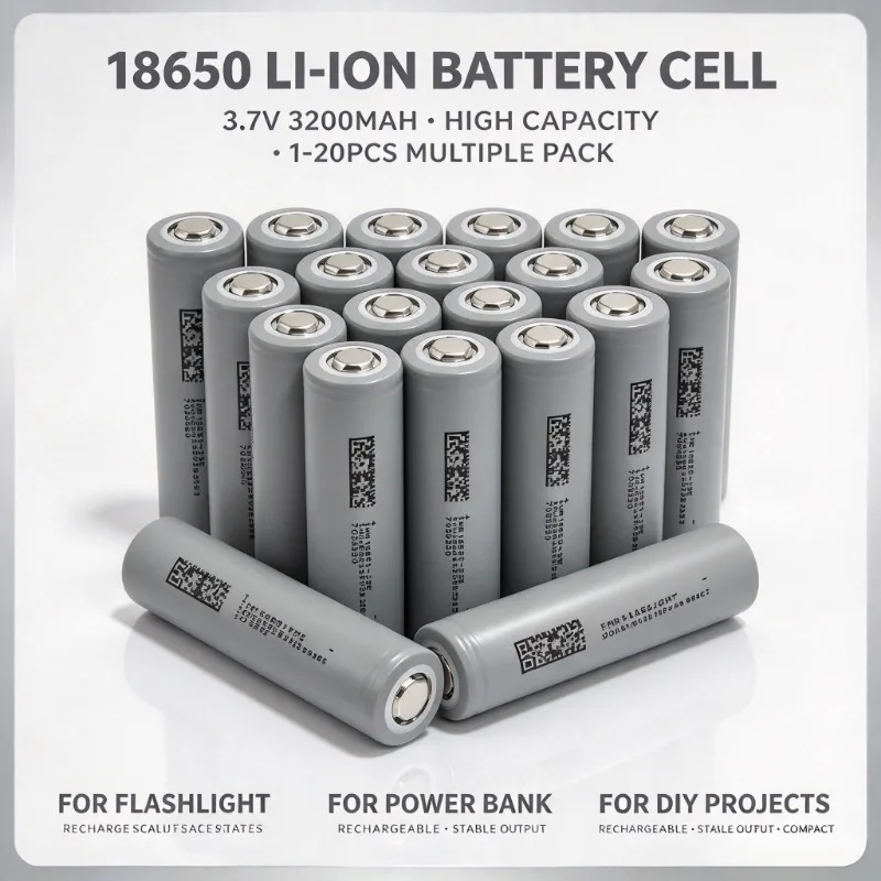 18650 Rechargeable Li-ion Cell 3.7V 3200mAh High Capacity, 1-20PCS Multiple Pack for Flashlight Mini Fan Power Bank DIY Projects