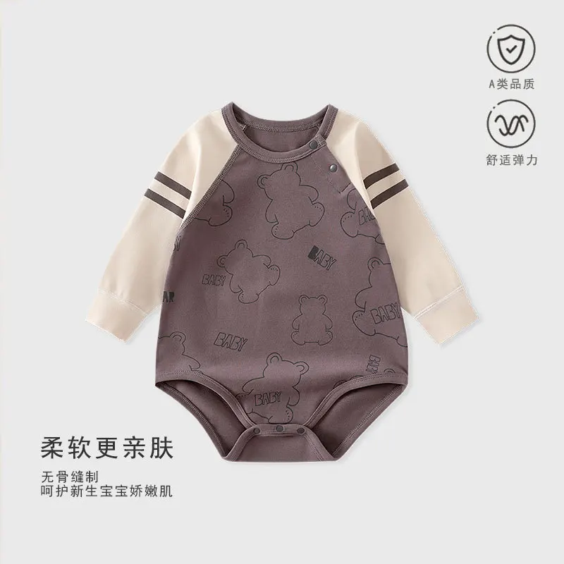 Class A Double Layer Baby Long Sleeve Triangle Romper, Newborn Spring Autumn One Piece Bodysuit, Infant Climbing Outfit