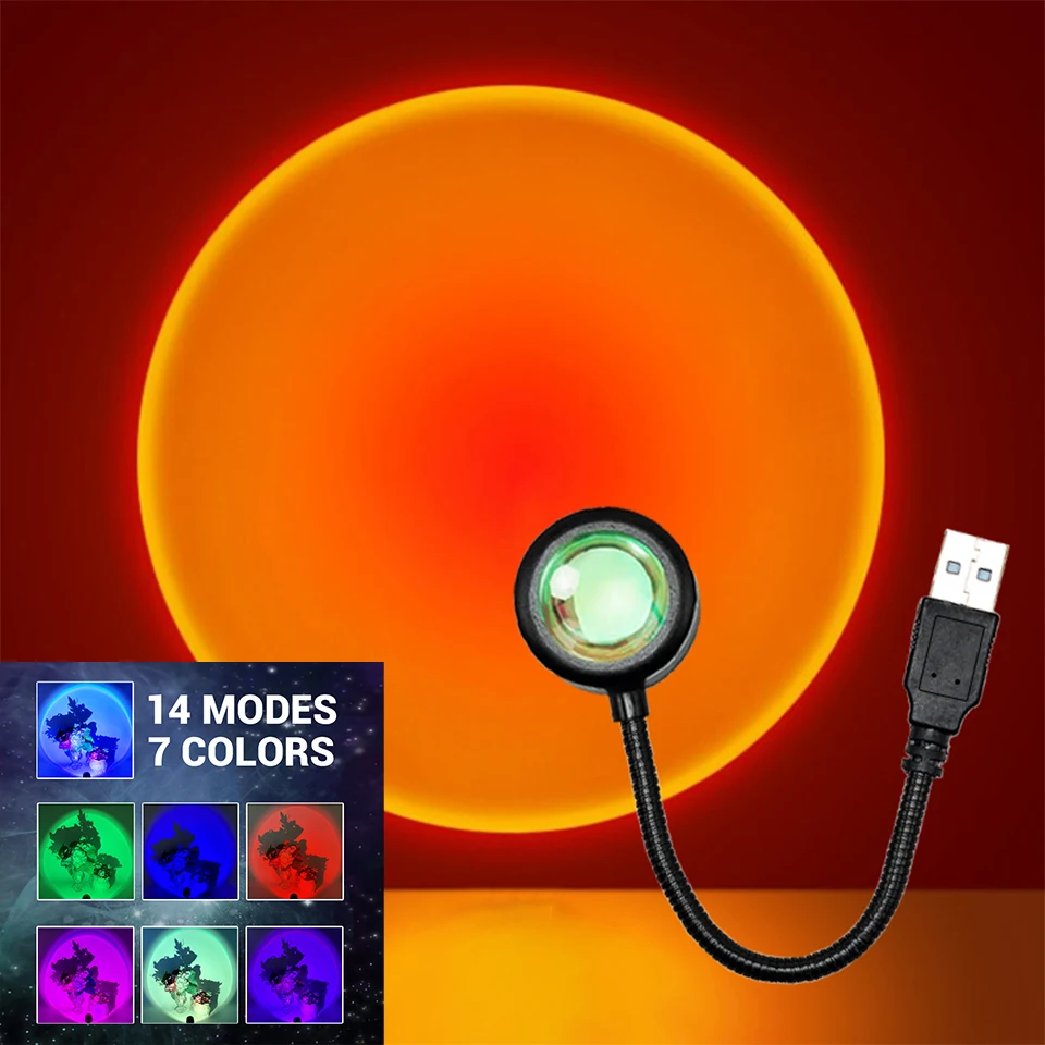 Sunset Lamp USB Ambiance Lamp Desktop Live ABS Sunset Lamp Bedroom Bedside Fill-in Projection Lamp Sunset Lamp Night Lights