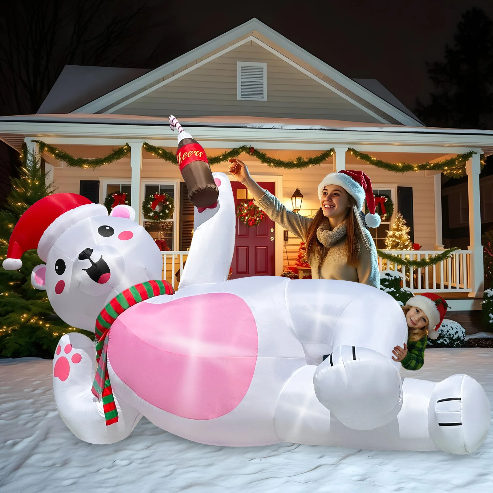 10ft Christmas Inflatable Lying Polar Bear Ornament with Built-in LED Light for Yard Lawn Garden Outdoor Christmas Decorations