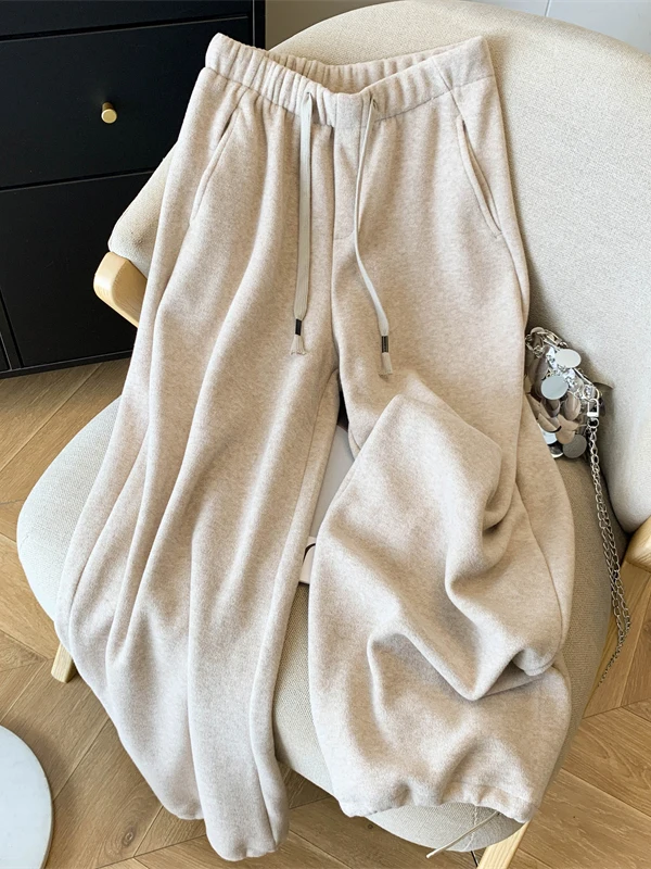 

High Waist Thiened Fce Lined Casual Pants Women's plus Size Two Ways Wear Trousers Japanese Sle Warm Loose Fit Trousers