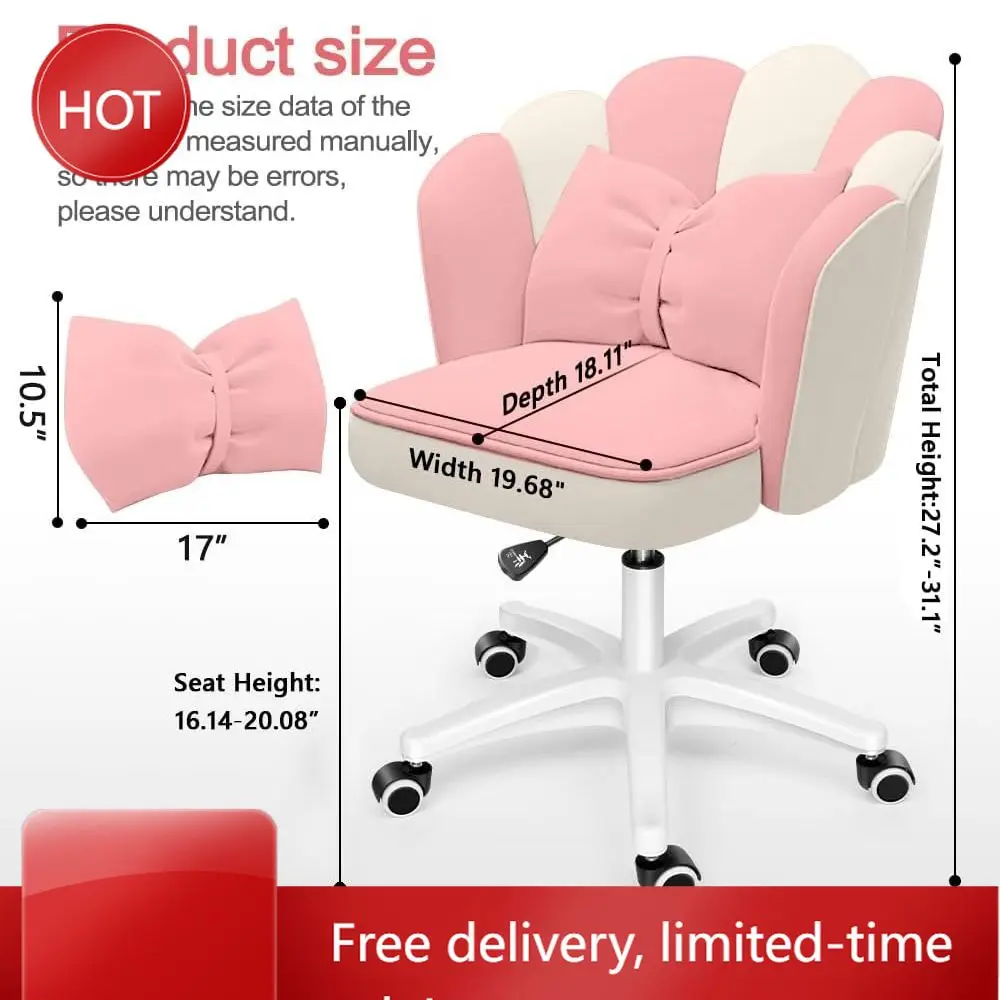 Silla Giratoria con Ruedas y Cojín de Terciopelo, Silla de Oficina y Escritorio Acolchada para Mujer, Adecuada para Trabajar con la Computadora