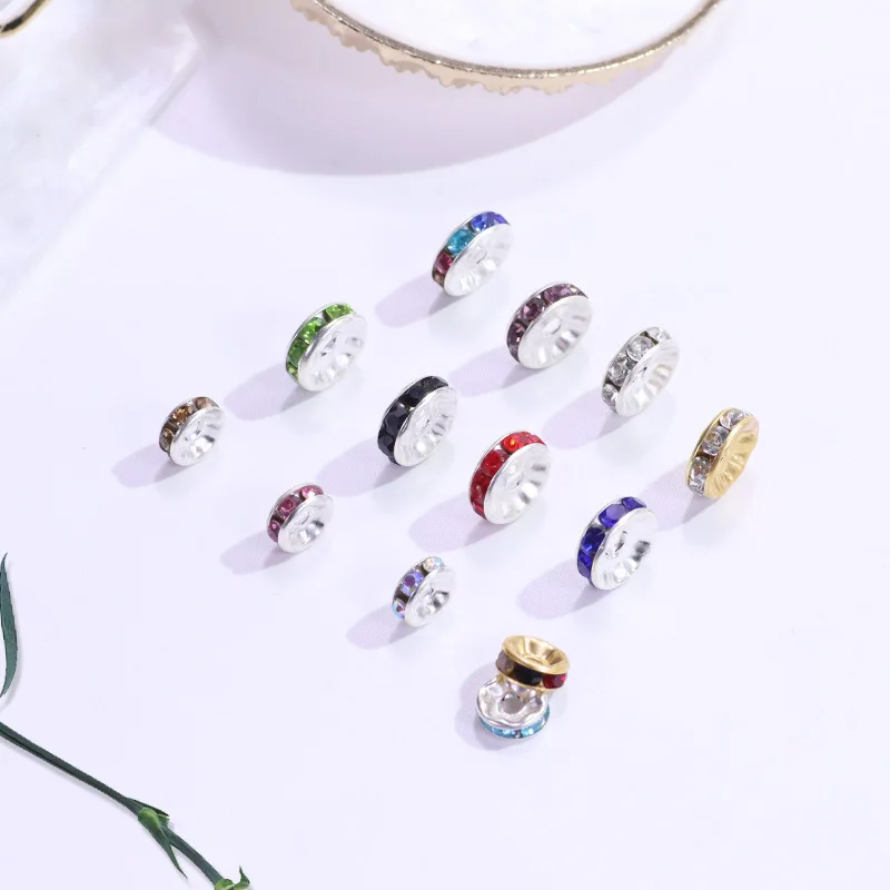 الماس الدائري حبة سوار مع الماس كريستال حافة مسطحة حجر الراين حلقة واحدة مختلط اللون متعدد الألوان Diy مجوهرات اكسسوارات