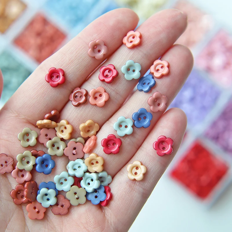 8mm Mini Flower Buttons 2-Hole Doll Clothes Resin Buttons for DIY Handcraft Supplies Doll Shirt Sewing Accessories Card Making