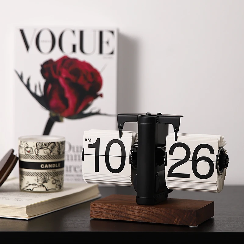 

Luxury Flip Desk Clock, Retro Mechanical Table Timepiece, Creative Digital Clock for Living Room, Decorative Mantel Clock