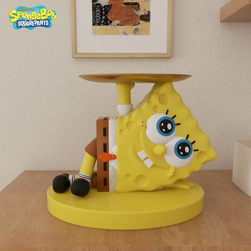 SpongeBob SquarePants Statue Cartoon Anime SpongeBob Sculpture With Storage Plate Desktop Porch Storage Ornaments Home Decor