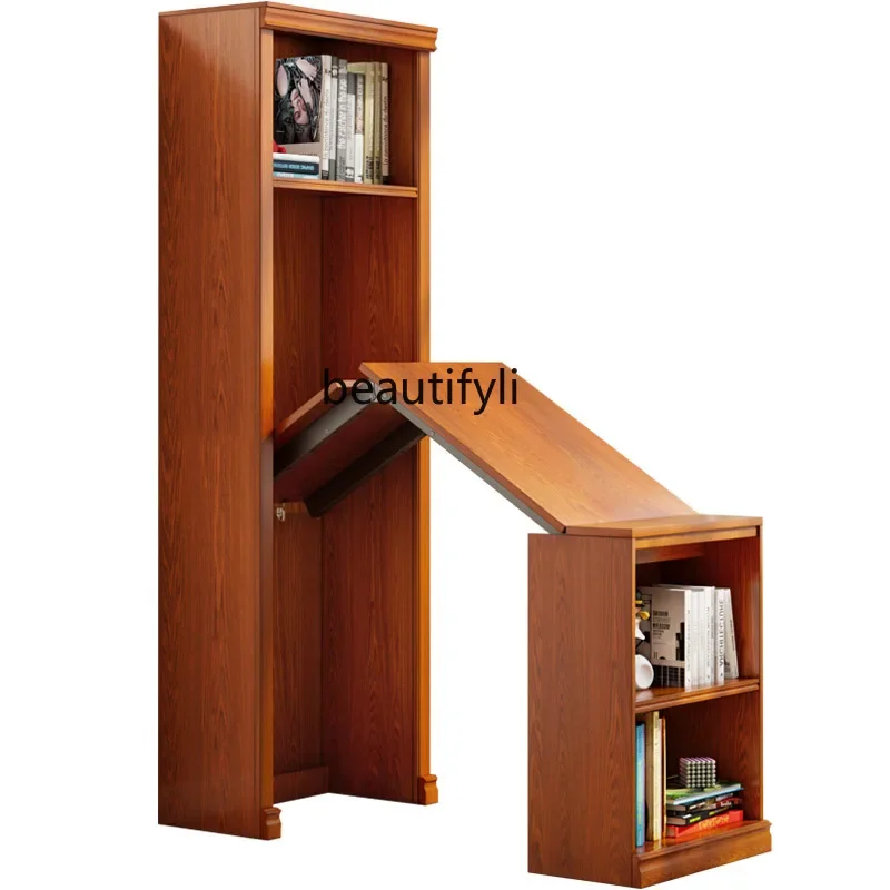 

Folding Desk Corner Bookcase Integrated American Solid Wood Study Home Bookshelf Computer Desk