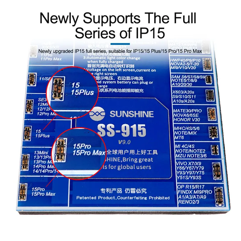 SUNSHINE SS-915 V9.0 Battery Quick Charging Activation Board Test Fixture For Android IPhone 15/Pro/Max Mobile Phone