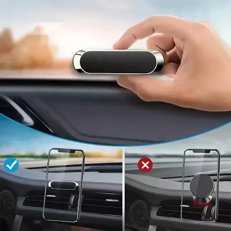 Magnetic Car Phone Holder Rotatable Mini Strip Shape Stand Metal Strong Magnet GPS Car Mount for iPhone 16 Xiaomi Huawei Samsung - view 6