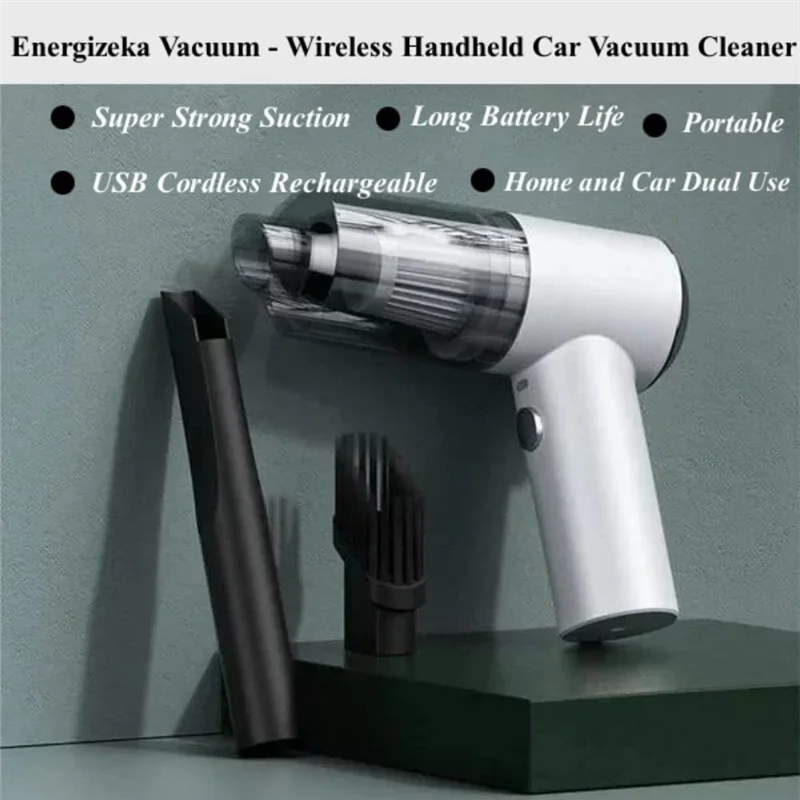 B25B 1Set Car Vacuum Cleaner Strong Suction Car Vacuum Cordless Rechargeable Wireless Handheld Black