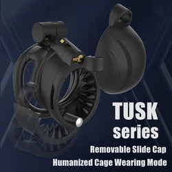 2023 nuevo diseño TUSK tapa deslizante extraíble jaula para pene humanizada Dispositivo de Castidad masculina 2 tipos de anillos para pene disponibles juguetes sexuales para adultos