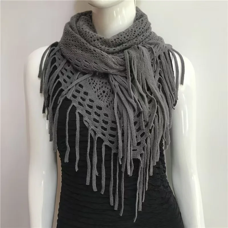 

Knit Hollow Out Fake Collar Warm Tassel Shawl Scarf Fashion Pullover Lightweight Solid Knitted Large Scarfs Women Muffler Wrap