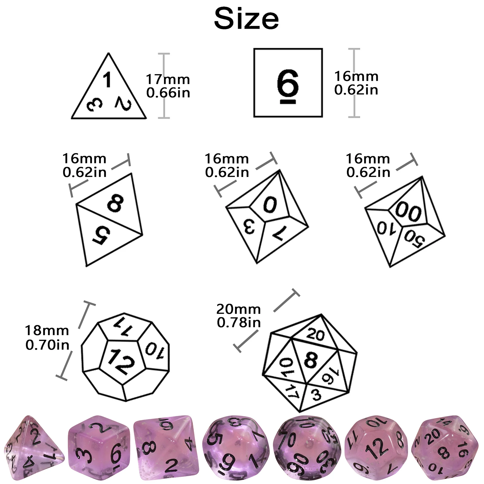 Polyhedral Dice Set for Party Kid Toys Board Game Entertainment Accessories,7pcs Dice D4-D20