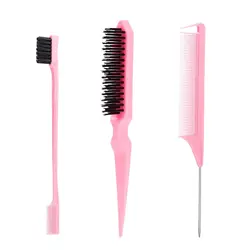 3Pcs Slick Back Hair Brush Set Teasing Hair Brush Triple Teasing Comb Rat Tail Combs Edge Brush Hair Tail Tools Braid Tool Loop