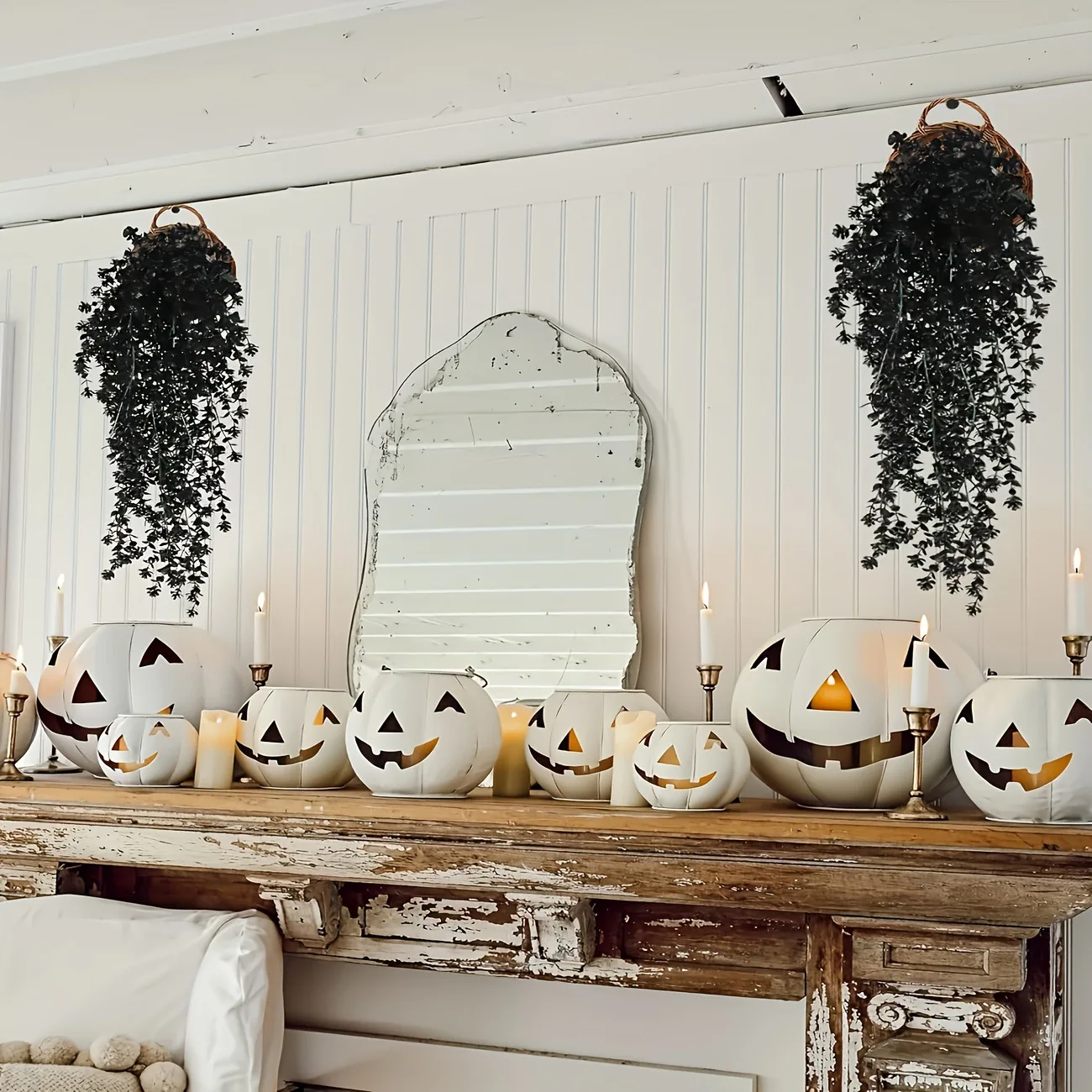 6pcS Halloween Black Artificial Hanging Eucalyptus Vine Fake Plant Wall Door Porch Hanging Decor Spooky Halloween Party Supplies - view 3