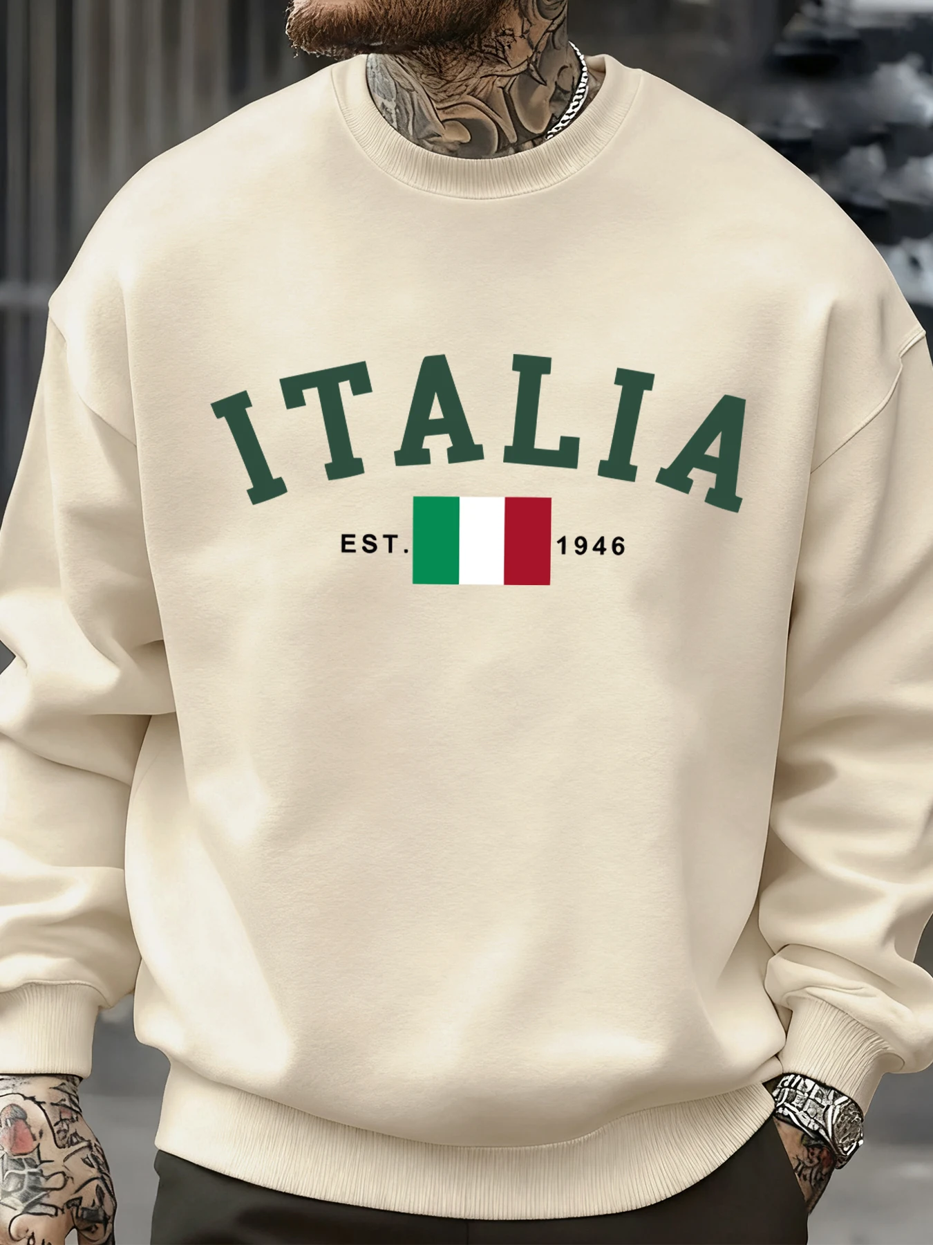 إيطاليا العلم الإيطالي طباعة الرجال البلوز لينة الدافئة أعلى كنزة صوف Crewneck ملابس رياضية كبيرة الحجم الخريف ملابس عصرية #2