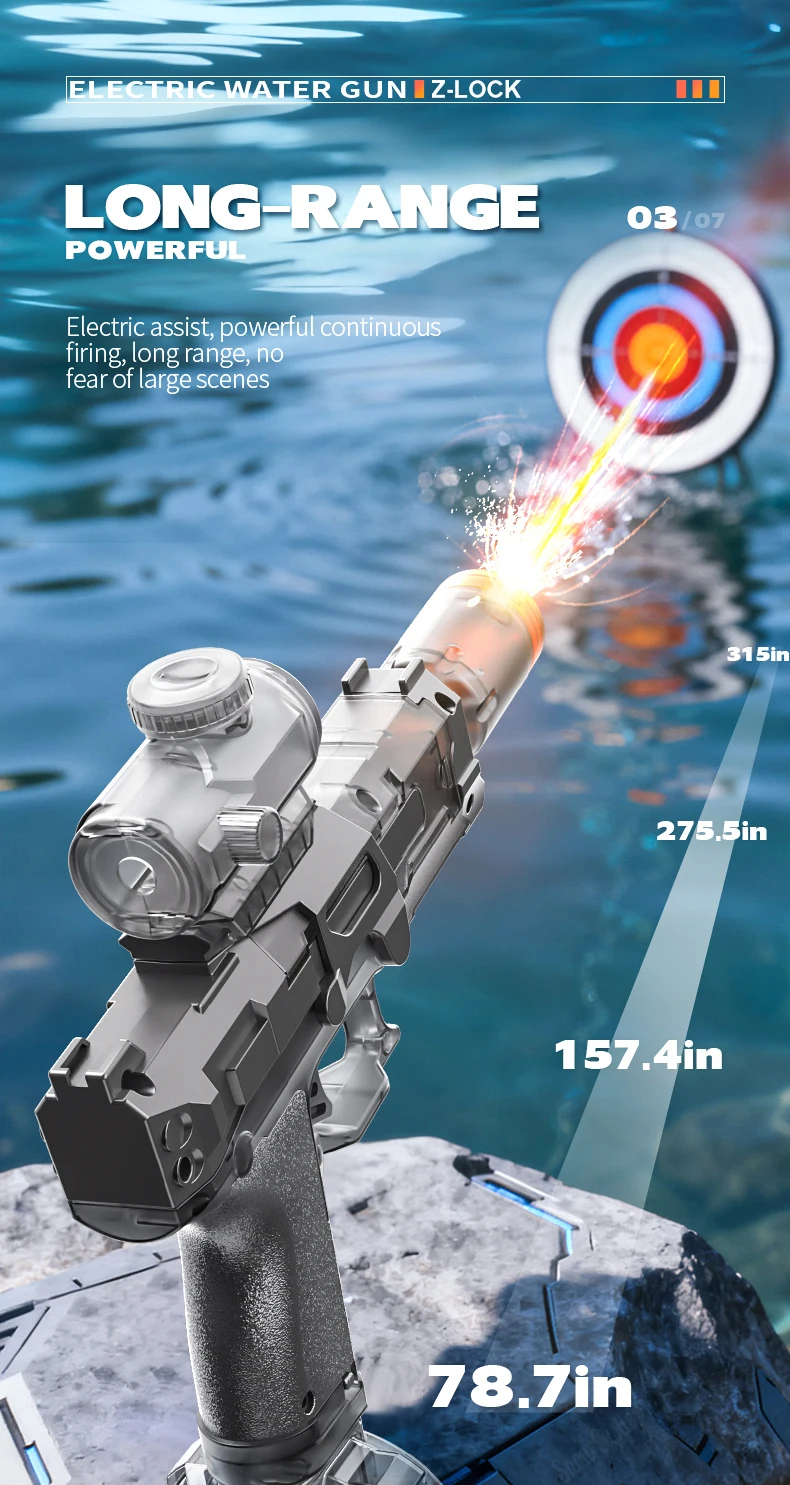 Simulierte Schuss- und Rückstoßfunktion Elektrische Wasserpistole Spielzeug für Kinder Automatische Sensorlichter Wasserpistole Sommer Outdoor Strand Kinderspielzeug – Detail 21
