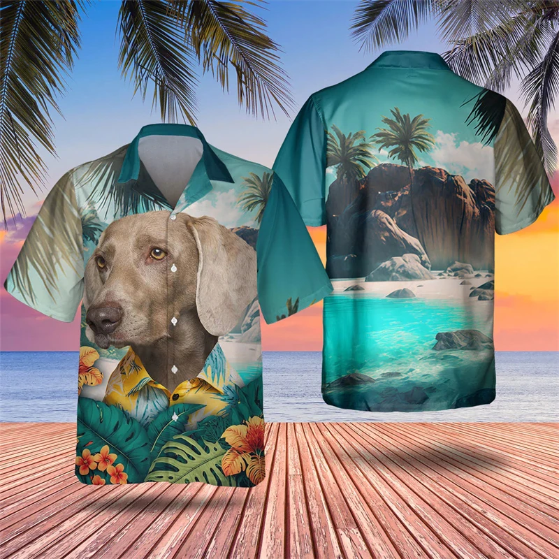 

Social Shirt Everyday Men's Shirts 3D Animal Printed Short Sleeve Weimaraner Blouse Casual Tees Oversized Male Clothing Tops