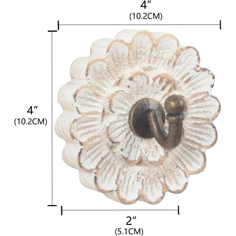 ローブハンガー S/2 ディストレスウッドフラワーコートフック 壁掛け用 シングル小型ヴィンテージ装飾ハンガー キー、バッグ、タオル用
