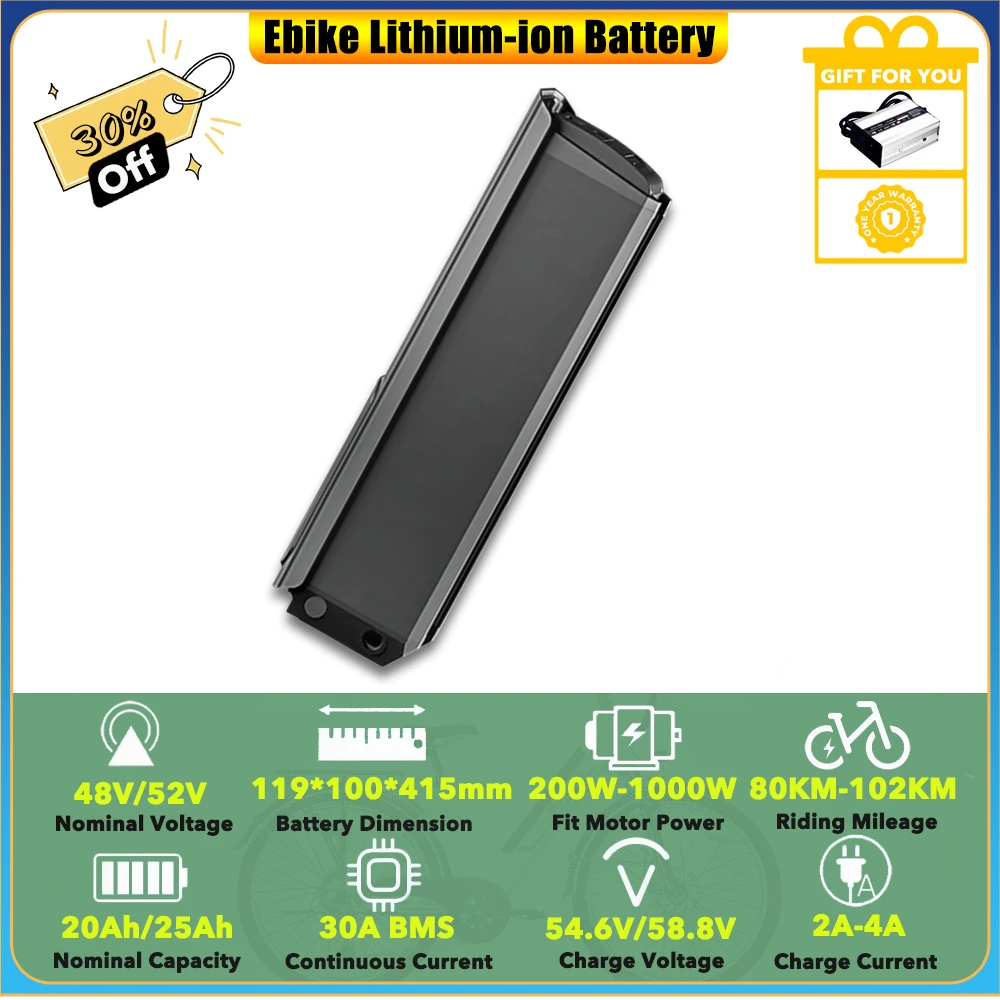 

Lithium-ion Extra Battery Pack 48V 20Ah 25Ah 52V for 1000W Freesky Warrior Pro M-530 Dual-motor All Terrian Ebike