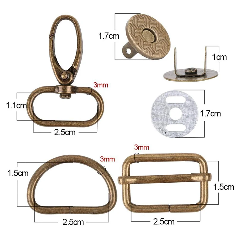 Metal Buckle Kits Lobster Clasp Hooks Plated Gold Silver Middle Slide Buckle D-Ring Carabiner Snap For Key Chain Handbag Belt