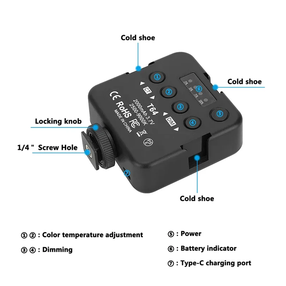 HDRIG LED 필 라이트 휴대용 카메라 사진, 2500K-9000K 바이 컬러 조명, 라이브 방송 뷰티 라이트, 콜드 슈