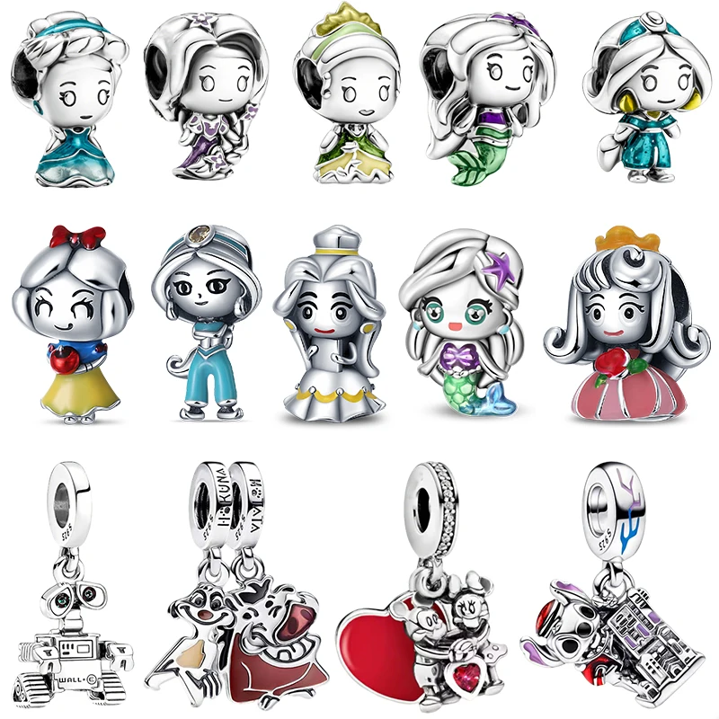 Breloques Disney en argent 925, Minnie Princess & Stitch, perles adaptées aux bracelets et colliers originaux de 3mm, bijoux fins à faire soi-même pour femmes, cadeaux
