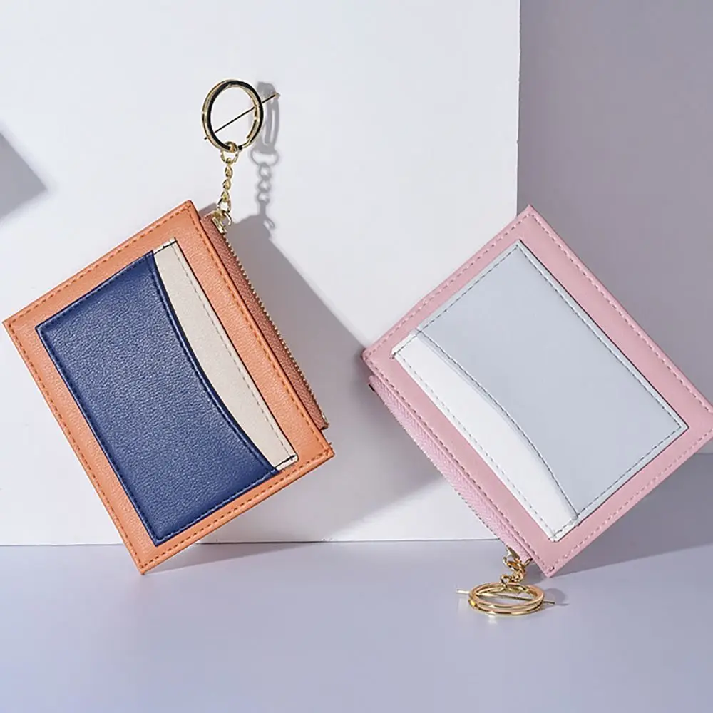 Light PU Leather Money Coin Purse Ultra-thin Wear-resistant Credit Card Holoder with Key Ring Wallet Money Bag Male Female