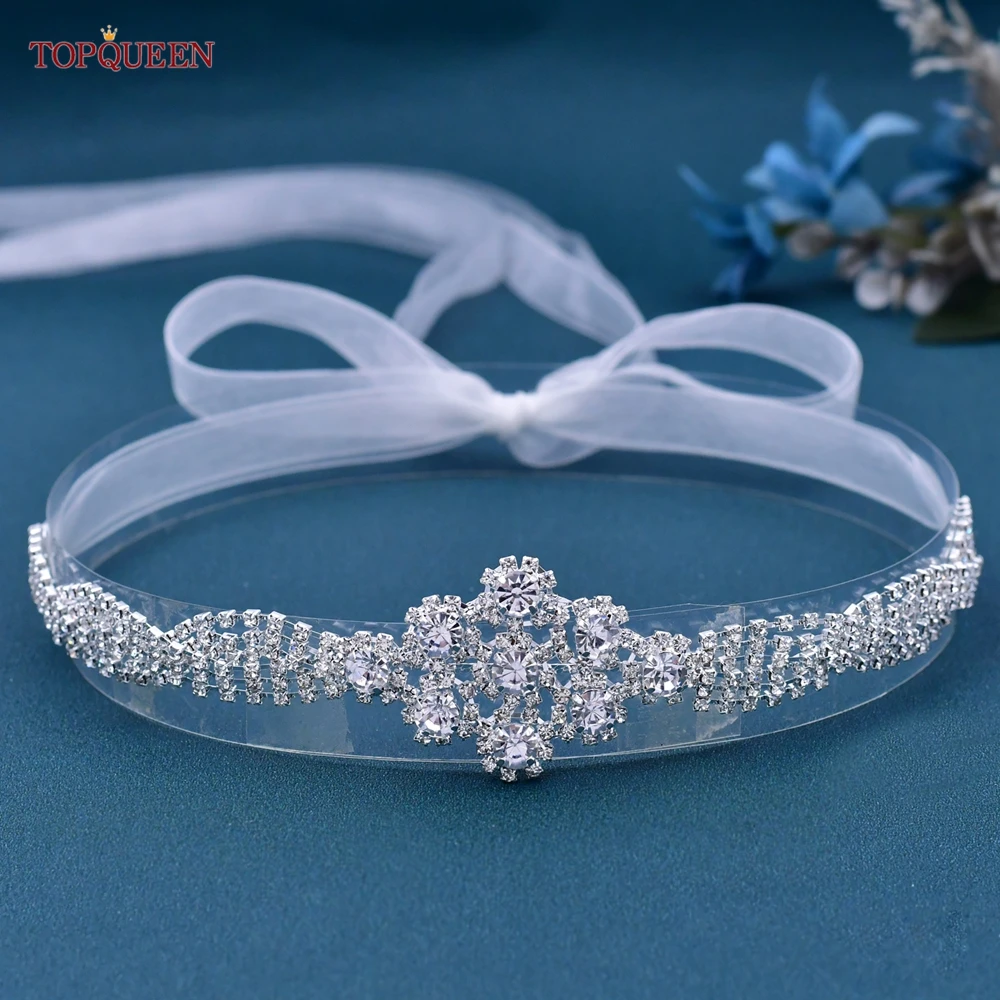 

TOPQUEEN S98 Bride Belt Sparkly Silver Diamond Chain Wedding Rhinestone Applique Decoration Party Evening Women Dress Gown Sash