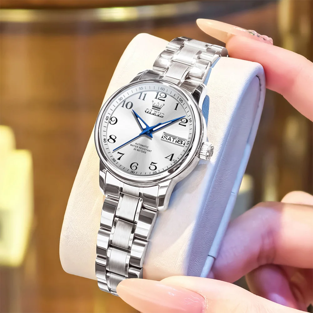 

OLEVS Women's Mechanical Watch Simple Style Automatic Wristwatch Elegant Ladies Watch Calendar 30M Waterproof