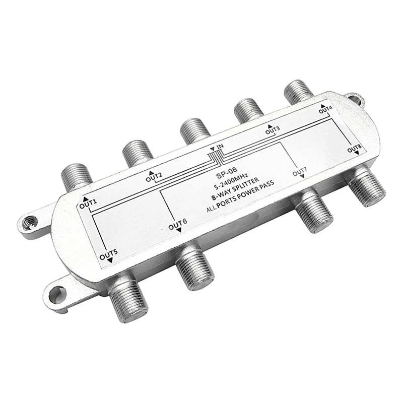 2PCS Satellite 8 Way Coaxial Cable Splitter 5-2400Mhz F Type Plug Work With Analog/Digital TV Connection And Internet