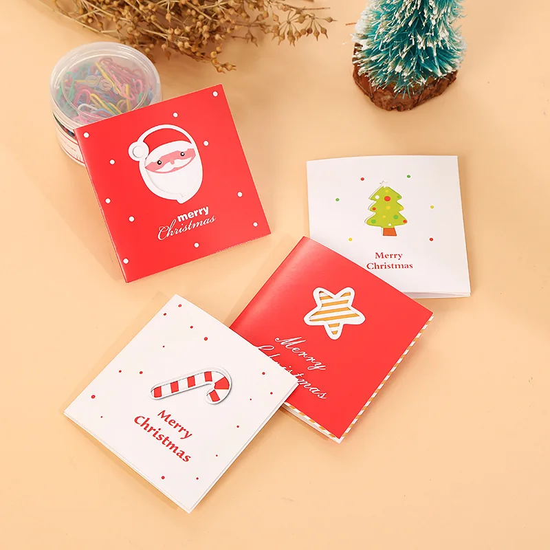 10pcs Creative Mini Merry Christmas Greeting Cards Xmas New Year Postcard Gift Card for Kids Christmas Holiday Party Supplies