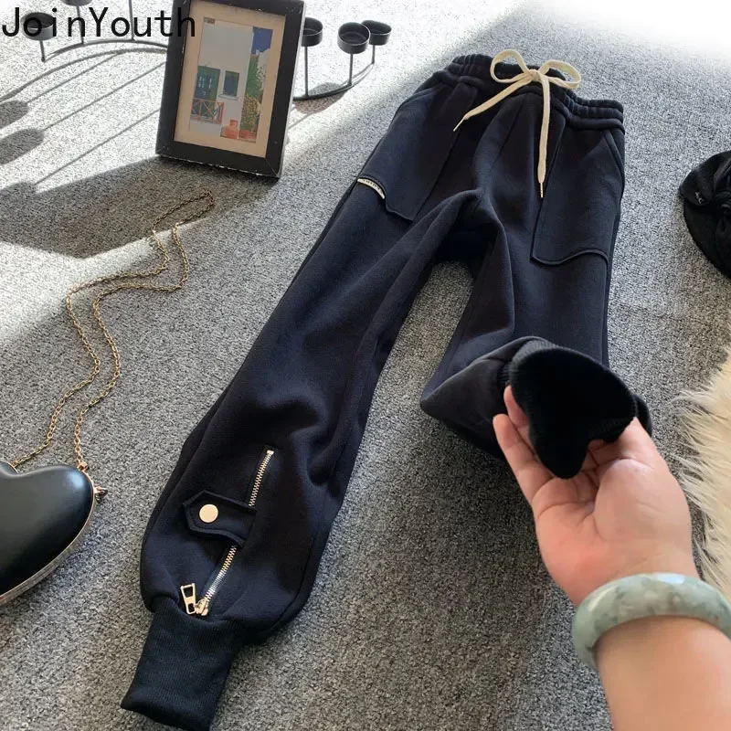 Pantalon de survêtement noir pour Femme, bas avec poches et fermeture éclair, style Streetwear décontracté, nouvelle collection 2023, Y2k