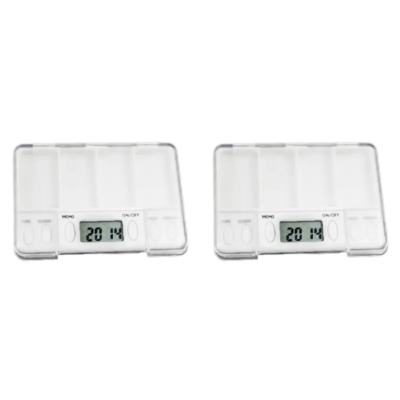 【ORNAMENT】2X Pill Dispenser Container Alarm Clock Taking Medicine Reminder Smart Personal Pill Containers Pill Box Medicine Ches