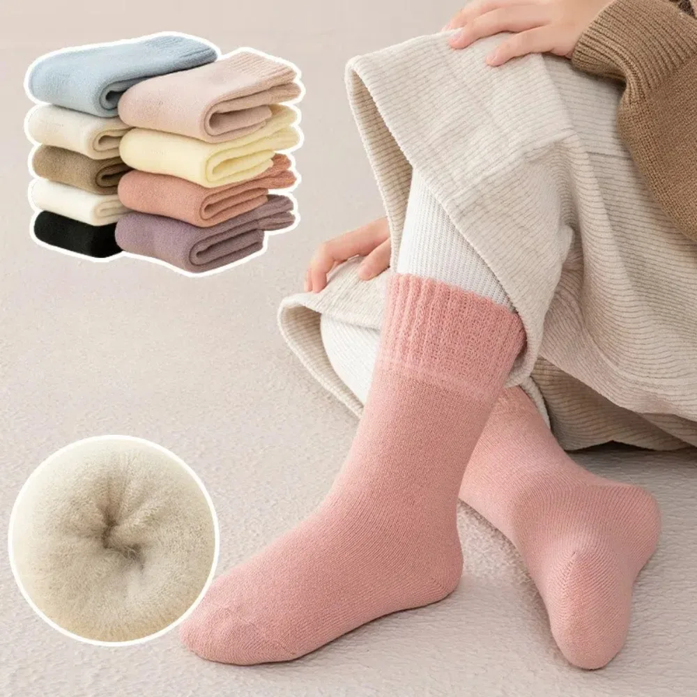 3 pairs New Children's Wool Socks Plush Warm Super Thicker Winter Socks Solid Color Against Cold Anklets Socks for Toddlers