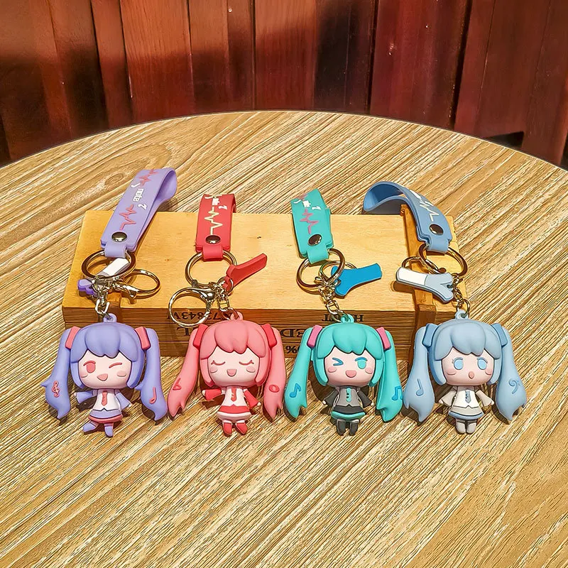 Hatsune Miku Peripheral Keychain Bag Pendant Cartoon Car Keyring Doll Double Tail Girl Key Ring Key Chain Girl Gifts