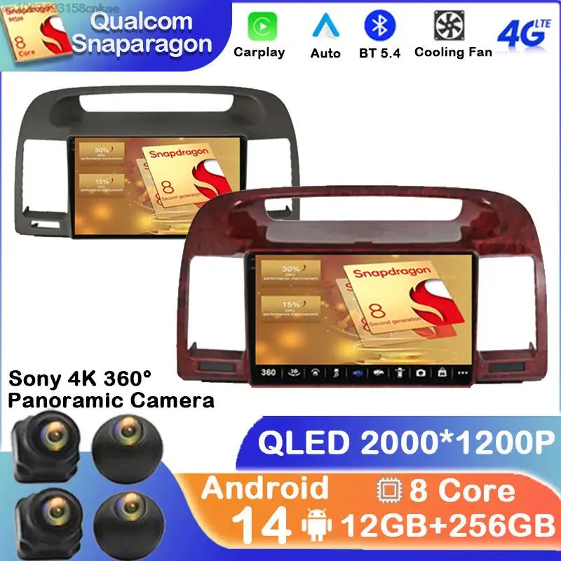 Android 14 Car Radio For Toyota Camry 5 XV 30 2001 2002 2003 2004 2005 2006 Multimedia Player Navigation GPS Carplay QLED Screen