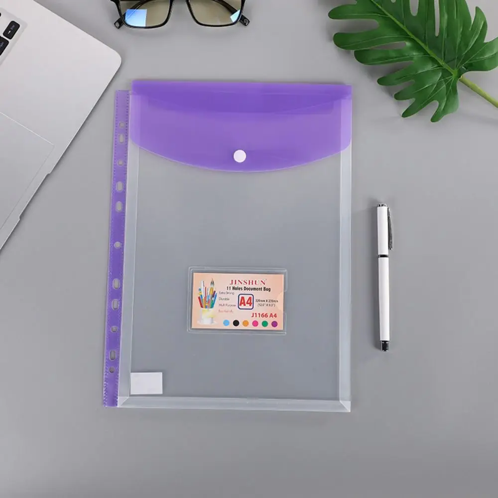 Loose Leaf A4 Expandable Binder Pocket 11 Holes Transparent Binder Cash Envelopes Simple Colorful Binder Punched Pockets